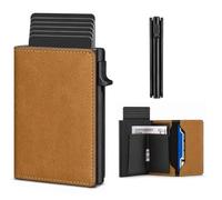 Mens Wallet Credit Card Holder,Minimalist Wallets for Men,RFID Blocking | Pop Up Card Holder, Slim Leather Wallet for Men with ID Window, Aluminum Frame, Up to 9-14 Cards,Smart, Slim , Coin Pocket