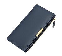 Men's Wallet Genuine Leather Pattern Folders Simple Plain Long Multi Card Versatile Handbag Wallet for Vaccination Card (Dark Blue, One Size)