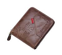 Mens Wallet Leather Zipper RFID Blocking Bifold Wallet - Vintage Embossed Credit Card Holder with Coin Pocket & ID Window - Retro Large Capacity Wallet for Men, Dark Brown