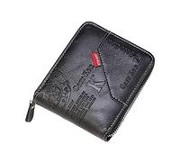 Mens Wallet Leather Zipper RFID Blocking Bifold Wallet - Vintage Embossed Credit Card Holder with Coin Pocket & ID Window - Retro Large Capacity Wallet for Men, Dark Brown