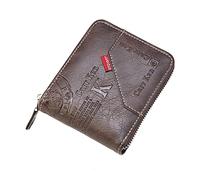 Mens Wallet Leather Zipper RFID Blocking Bifold Wallet - Vintage Embossed Credit Card Holder with Coin Pocket & ID Window - Retro Large Capacity Wallet for Men, Dark Brown