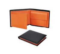 Men's Wallet Three Fold Large Capacity Leather RFID Anti Theft Brush with Coin Pocket(Black Orange)