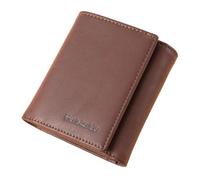 Men's wallet, vintage cowhide, large capacity, multifunctional, short three fold style, buckle closure, RFID shielding protection credit card clip, can hold pants pocket, Red brown, Retro Style