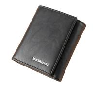 Men's wallet, vintage cowhide, large capacity, multifunctional, short three fold style, buckle closure, RFID shielding protection credit card clip, can hold pants pocket, Black, Retro Style