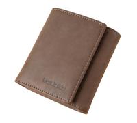 Men's wallet, vintage cowhide, large capacity, multifunctional, short three fold style, buckle closure, RFID shielding protection credit card clip, can hold pants pocket, Khaki, Retro Style