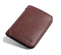 Men's wallet, vintage cowhide, large capacity, short three fold style, open closure, RFID shielding protection credit card holder, Red brown, Retro Style