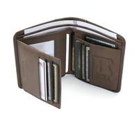 Men's wallet, vintage cowhide, large capacity, short three fold style, open closure, RFID shielding protection credit card holder, Khaki, Retro Style