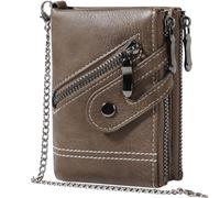 Men's Wallet with Chain & Zip RFID Blocking - Anti Theft Security Leather Wallets for Men with 19-in-1 Organizer, Coin Pockets, ID Window, Double Zipper Pockets and Front Zipper Pocket Gents Wallet