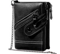 Men's Wallet with Chain & Zip RFID Blocking - Anti Theft Security Leather Wallets for Men with 19-in-1 Organizer, Coin Pockets, ID Window, Double Zipper Pockets and Front Zipper Pocket Gents Wallet