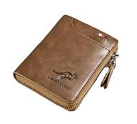 Men's Wallet with Zip - Genuine Leather Wallet Retro Capacity Holder, Large Organiser with Multiple Slots and Improved Protection with RFID Blocking | Ideal for Everyday Use, khaki, see description