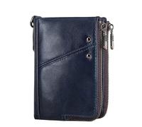 Men's Wallets Men's Wallets Card Holder Wallet for Men Genuine Leather Small Money Bag Double Zipper Coin Pocket Male Clutch(Blue)