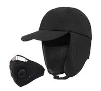 Mens Warm Fleece Baseball Cap with Mask, Winter Autumn Wide Brim Visor Full Cover Balaclava Windproof Lightweight Thermal Running Cycling Camping Ski Caps Hunting Trapper Hats with Ear Flap Black