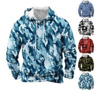 Mens Warm Hoodies Fleece Lined Mens Camo Hoodie Retro Camouflage Printed Hoodies Casual Patchwork Top Long Sleeve Hooded Sweatshirt Regular Fit Warm Tops With Kangaroo Pocket Army Hunting Jumper