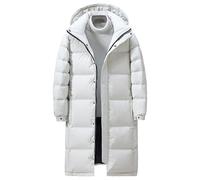 Mens Warm Long Puffer Hoodie Plus Size Hooded Down Quilted Coat Classic Arctic Cloth Hood Parka Jacket, White, XX-L