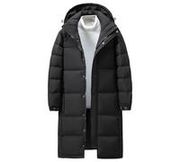 Mens Warm Long Puffer Hoodie Plus Size Hooded Down Quilted Coat Classic Arctic Cloth Hood Parka Jacket, Black, Small