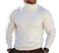 Men's Warm Ribbed Knit Sweater Solid Color Turtleneck Top
