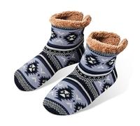 Mens Warm Slipper Socks with Grips, Winter Thick Warm Cabin Thermal Socks Thick Fleece Lined Non-Slip Socks Indoor Floor Christmas Stocking Stuffers Stocking Stuffers for Adults Men Him