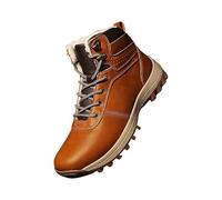 Men's Warm Snow Shoes, Leather Shoes, Thick Sole, Winter Shoes, PU Leather Hiking Shoes with Lacing, Sports Shoes, Vintage Outdoor Shoes, Plain Cosy Trekking Shoes for Men, brown, 7 UK