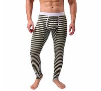 Mens Warm Striped Long Underwear U Bulge Pouch Stretch Mid Waist Comfortable Long Leg Patchwork Cotton Breathable Anti Chafing Underpants for The Bedroom Brown