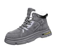 Mens Warm Waterproof Boots - Snow Boots Mens Winter Warm Ankle Booties Fur Lined Anti-Slip Work Shoes For Walking Hiking Lightweight Fuzzy Winter Shoes Wide Fit Fleece Lined Ankle Boots