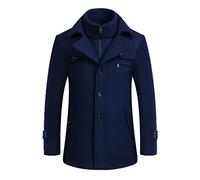 Men's Warm Wool Coat, Removable Double Collar Pea Coats Casual Winter Business Slim Fit Jacket Plus Cotton Lining Thick Outdoor Windproof Coat Outdoor, Brown, L, G-thick dark blue
