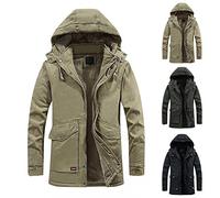 Men's Warm Wool Coat, Removable Double Collar Pea Coats Casual Winter Business Slim Fit Jacket Plus Cotton Lining Thick Pull Outdoor Windproof Coat Outdoor, A-Army Green, XXXL