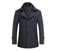 Men's Warm Wool Coat, Removable Double Collar Pea Coats Casual Winter Business Slim Fit Jacket Plus Cotton Lining Thick Pull Outdoor Windproof Coat Outdoor, F-Normal Grey, M