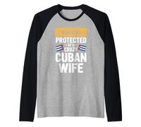 Mens Warning Protected by A Crazy Cuban Wife Raglan Baseball Tee