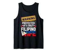 Mens Warning Protected by A Crazy Filipino Wife Funny Husband Tank Top