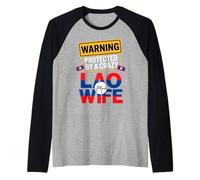 Mens Warning Protected by A Crazy Lao Wife Funny Husband Raglan Baseball Tee