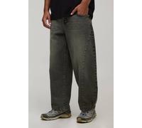 Men's Washed Overdye Barrel Leg Jeans | Sage | Size 34R | BOOHOOMAN