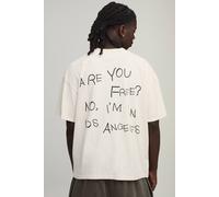 Men's Washed Oversized Boxy Los Angeles Slogan Print T-Shirt | Stone | Size Medium | BOOHOOMAN