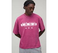 Men's Washed Oversized Boxy New York Print T-Shirt | Burgundy | Size Large | BOOHOOMAN