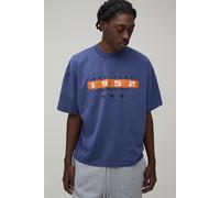 Men's Washed Oversized Boxy New York Print T-Shirt | Washed Blue | Size Medium | BOOHOOMAN