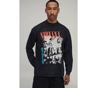 Men's Washed Oversized Nirvana Tour License Print Long Sleeve T-Shirt | Washed Black | Size Large | BOOHOOMAN