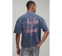 Men's Washed Oversized Penthouse Puff Print T-Shirt | Navy | Size Large | BOOHOOMAN