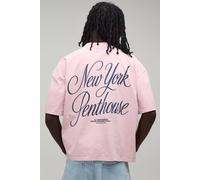Men's Washed Oversized Penthouse Puff Print T-Shirt | Pink | Size X-Small | BOOHOOMAN