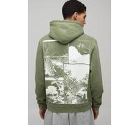 Men's Washed Regular Kyoto Back Print Hoodie | Green | Size X-Small | BOOHOOMAN