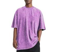 Mens Washed T Shirts Soft Baggy Oversized Short Sleeve T Shirts Loose Fit Summer Graphic Tees Heavyweight Cotton Tops Tshirts Men UK Vintage Streetwear Workout Gym Sports Tops Plus Size-L Purple