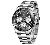 Men's Watch BENYAR Analog Quartz Movement Wrist Watch Chronograph Business Waterproof and Scratch Resistant Stainless Steel Strap Leisure Sports Watches for Men（Black face White）