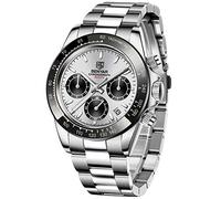 Men's Watch BENYAR Quartz Movement Wrist Watch Analog Chronograph Business Waterproof and Scratch Resistant Stainless Steel Strap Leisure Sports Watches for Men（White Black）