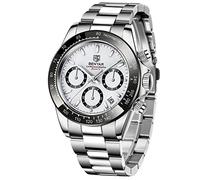 Men's Watch BENYAR Quartz Wrist Watch Analog Chronograph Business Waterproof and Scratch Resistant Stainless Steel Strap Leisure Sports Watches for Men（All White）