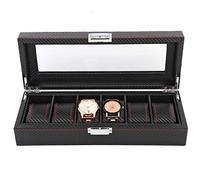 Men's Watch Box, 6 Slots Watch Case Display Organizer Watch Display Box Jewelry Storage Case Organiser with Pillows and Button Clasp for Men 13 * 4.7 * 3.3in