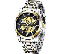 Men's Watch Mechanical Stainless Steel Skeleton Automatic Waterproof Business Watches for Men, gold black, Mechanical,Automatic Watch