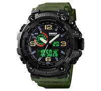 Mens Watch Military Sports Outdoor Waterproof Watches for Men Date Multi Function Tactics Alarm Stopwatch Analog Watches, Green, L, Digital