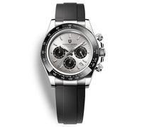 Men's Watch Shows The Date Time Code, Waterproof Sports Business Style Wrist Watch Scratch Resistant Synthetic Sapphire Glass Silicone Detachable Strap. (Silvery)