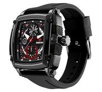 Mens Watch Square Fashion Sports Multifunction Chronograph Quartz Analog Wristwatch Gift for Men Rubber Band Silicone Strap Watches, Black, Casual