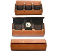 Men's Watch Travel Case - Leather Watch Roll Organizer - 3 Watches - Brown Full Grain Leather