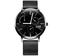 Men's Watches,A Simple True Five-Needle Multifunctional Quartz Watch for Men and Women Milan Steel Mesh Ribbon Watch Black