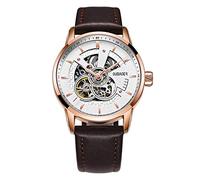 Men's Watches Automatic Mechanical Watch Simple Fashion Belt Through The Bottom Business Watch Rose Gold Shell White Surface